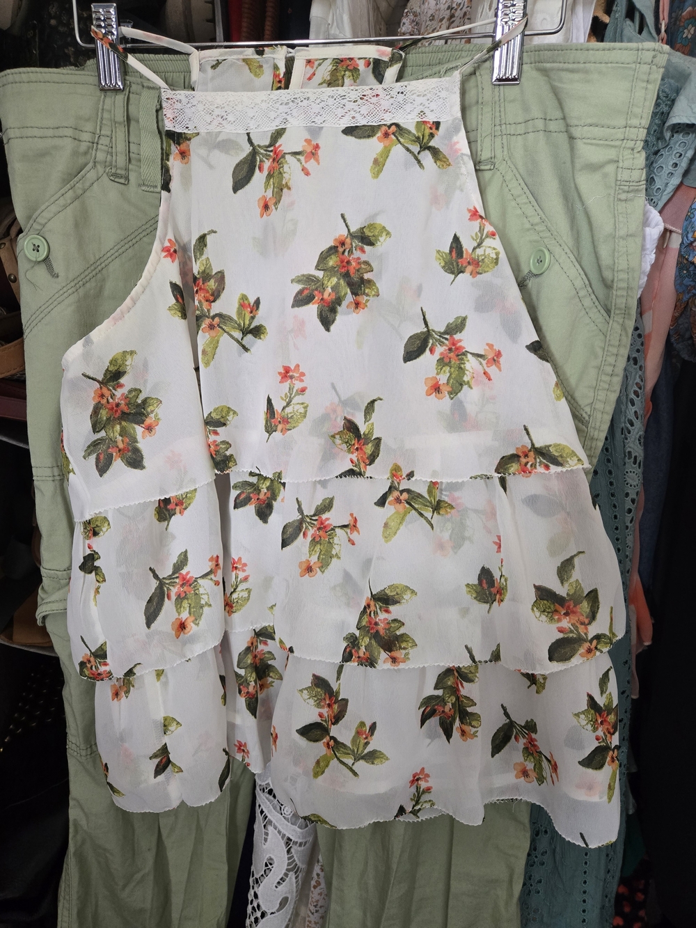 Abercrombie Floral Tiered White Chiffon Top